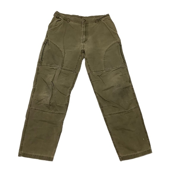 Kuhl Vintage Cargo Pants Sz 34W 32L Olive Patina Distressing on Hems - Picture 1 of 11